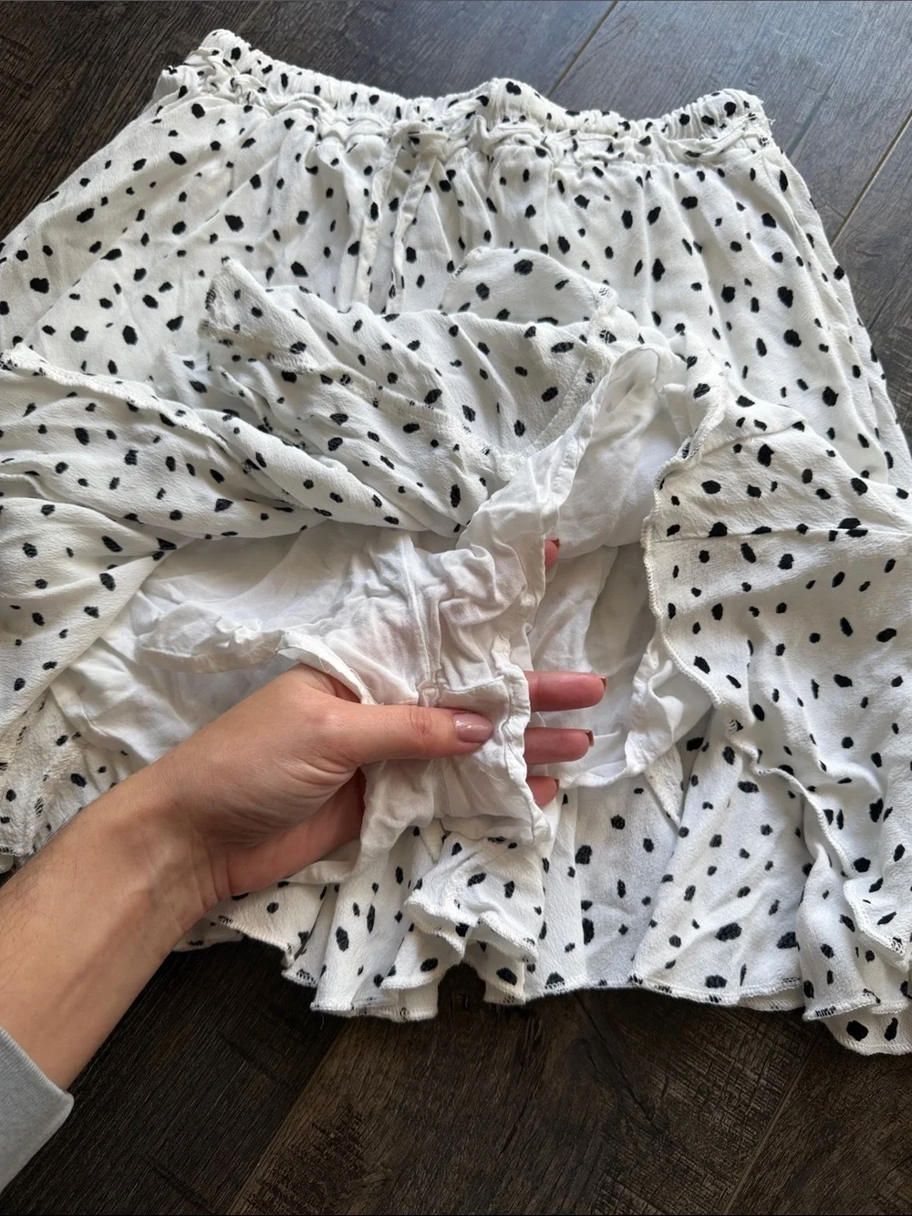 White Black Dot Ruffle Skater Skirt